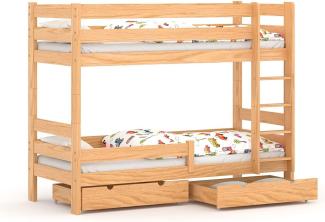 WNM Group 2in1 Etagenbett oder 2 Einzelbetten - Hochbett mit Rausfallschutz und 2 Schubladen Sophie - Hochbett Kinderbett für Mädchen und Jungen - Absturzsicherung Hochbett 90x200 cm - Kiefer