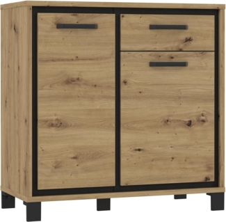FORTE Trondheim Kommode, Holzwerkstoff, Schwarz/Braun, 91,4 x 91,2 x 41,5 cm