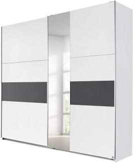 Rauch Möbel Korbach Schwebetürenschrank, Weiß / Grau-metallic, 2-türig mit Spiegel, inkl. Zubehörpaket Premium 2 Kleiderstangen,6 Einlegeböden,1 Hakenleiste,1Tüdämfer-Set BxHxT 218 x 210 x 59 cm