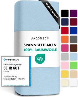 Jacobson Jersey Spannbettlaken Spannbetttuch Baumwolle Bettlaken (140x200-160x220 cm, Hellblau)