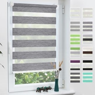 Grandekor Doppelrollo Klemmfix ohne Bohren Marmor Grau 50x150 cm(Stoffbreite 46cm) Fenster Rollos für innen Klemmrollos Duo Rollos für Fenster ohne Bohren mit Bohren Privatschutz UV-Schutz Zebrarollo