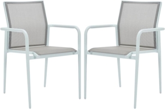 Vente-unique - Gartensessel 2er Set stapelbar - Aluminium & Textilene - Hellgrau & Weiß - YOHA von MYLIA