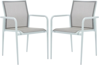 Vente-unique - Gartensessel 2er Set stapelbar - Aluminium & Textilene - Hellgrau & Weiß - YOHA von MYLIA