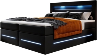 Boxspringbett Sevilla mit LED und Stauraum 200x200 Schwarz H2 (bis 70kg)