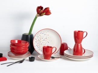 CreaTable Kombiservice Joy Rot-bunt Kombiservice 16-tlg (16-tlg), 4 Personen, Steinzeug