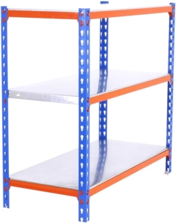 Simon Rack Simonclick Metallregal, 1000 x 900 x 300 mm, 3 Regalböden, 180 kg Biege-Punkt, Regalböden, Blau/Orange/Galva
