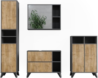 Badmöbel-Set Leano Anthrazit/Bergeiche 80 cm, Set 4 Vicco