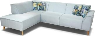 DOMO Collection Ecksofa Jules / Skandinavisches Sofa mit Federkern | 191x263 81 cm | Eckcouch mit Holzfüßen in hellblau