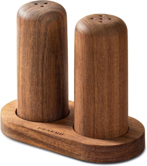 Praknu Salz- / Pfefferstreuer Salz und Pfefferstreuer aus Akazienholz mit Untersetzer, (3er Set, 3-tlg), Nachhaltiges FSC Holz - Handgefertigt & Robust - Einfaches Nachfüllen