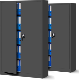 Jan Nowak 2er Set Aktenschrank XXL C001II Büroschrank Metallschrank Flügeltüren Stahlblech Pulverbeschichtung 185 x 115 x 40 cm (anthrazit/anthrazit)