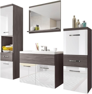 Badmöbel-Set Bella, Farbe: Bodega / Weiß Hochglanz