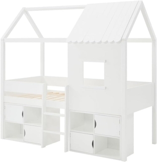 Vente-unique - Halbhohes Bett in Hausoptik - 90 x 190 cm - Kiefer & MDF - Weiß - VALESKIA