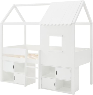 Vente-unique - Halbhohes Bett in Hausoptik - 90 x 190 cm - Kiefer & MDF - Weiß - VALESKIA