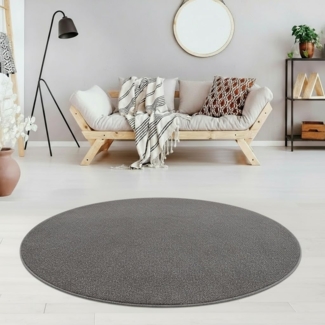 Jimri Moderner Teppich Wohnzimmer – Weich, Strapazierfähig & Pflegeleicht – Einfarbig Grau, Rund & Rechteckig – Hochwertige Verarbeitung – Oeko-TEX Zertifiziert – Grau, Rund 120 cm