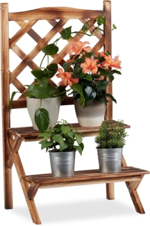Relaxdays Blumentreppe mit Rankgitter, Blumenregal 2 Ebenen, stehende Pflanzentreppe Holz, HBT: 89 x 51 x 40 cm, gebrannt