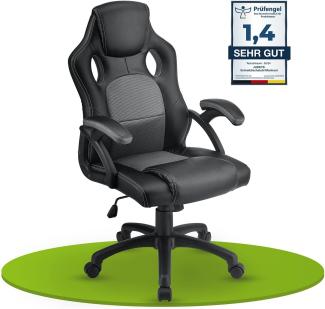 Juskys Racing Schreibtischstuhl Montreal (grau) ergonomisch, höhenverstellbar & gepolstert, bis 120 kg