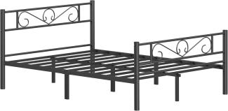 Vasagle Doppelbettgestell, Bettrahmen, Bettgestell aus Metall, passend für 140x190 cm Matratze, Gästebett, für Erwachsene, Kinder, einfache Montage, für kleine Räume, schwarz