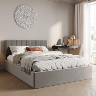 Home Collective Polsterbett mit Stauraum und Lattenrost Doppelbett Gepolstertes Bett, hydraulischer Bettkasten verstellbares Kopfteil 160x200 samt hellgrau