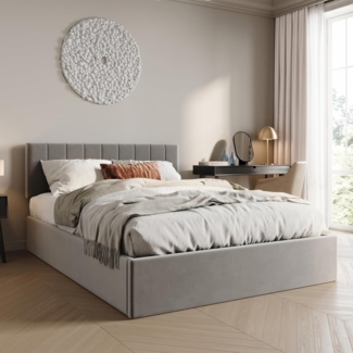 Home Collective Polsterbett mit Stauraum und Lattenrost Doppelbett Gepolstertes Bett, hydraulischer Bettkasten verstellbares Kopfteil 160x200 samt hellgrau