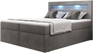 Boxspringbett Amelie mit LED und Stauraum 160x200 Grau H2 (bis 70kg)