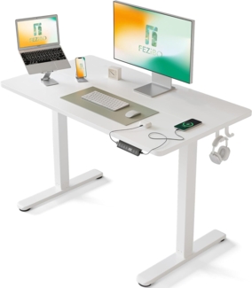 FEZIBO Schreibtisch Höhenverstellbar Elektrisch, 100x60 cm Stehschreibtisch mit Memory-Steuerung und Anti-Kollisions Technologie, Weiß Rahmen/Weiß Oberfläche