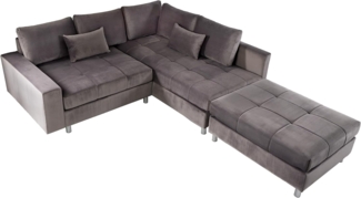 riess-ambiente Ecksofa KENT 220cm silbergrau, Einzelartikel 1 Teile, Wohnzimmer · Samt · Federkern · inkl. Kissen & Hocker · Modern Design