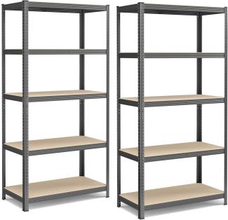 Standregal,2er Set, Schwerlastregal, Kellerregal, Bücherregal, Lagerregal, 5 Ablagen, Küchenregal, Regal,verstellbare Ablagen, Industriestil,200x100x50cm,Grau,GLR050G02