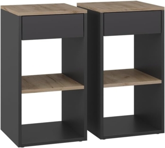 Nachttisch Dany Anthrazit/Goldkraft Eiche 2er Set Vicco