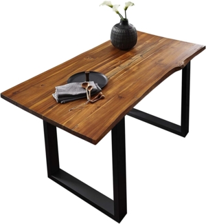 SAM Esszimmertisch 180x90 cm IDA, Cognac, Massiver Esstisch aus Akazienholz, Metallbeine Schwarz, Baumkantentisch …