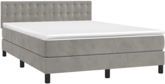 vidaXL Boxspringbett mit Matratze & LED Hellgrau 140x190 cm Samt 3134639
