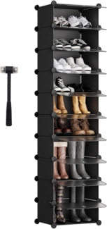 Sekey Schuhregal 10 Etagen, Schuhschrank Platzsparend Kunststoff, Schuhregal Schmal für Flur Schlafzimmer Eingang Umkleidezimmer - 43 * 31 * 173cm，Schwarz und Transparent
