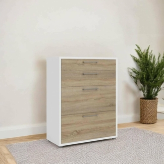 Dmora - Kommode Lydie, Wohnzimmerbuffet, Wohnzimmer-Sideboard, Moderne Küchen-Speisekammer, 89x40 h113 cm, Weiß und Eiche