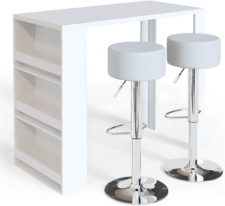 Vicco Bartisch-Set Weiß 57 x 117 cm mit 2 Barhockern