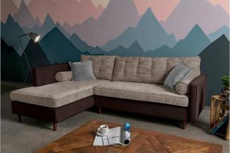 Stylefy Nelvan Ecksofa Strukturstoff BERLIN Kunstleder MADRYT Hellbraun Dunkelbraun Links