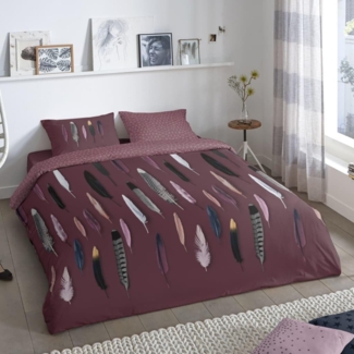 good morning Renforcé Bettwäsche 2 teilig Bettbezug 155x220 cm Kopfkissenbezug 80x80 cm Feathers 30011.29.12 Bordeaux