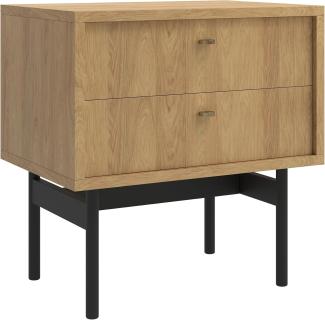 Selsey 'Olar' Nachttisch mit zwei Schubladen, Holzoptik Hickory Natur, ca. 57 x 55 x 38 cm