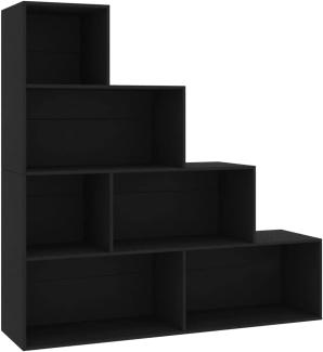 vidaXL Bücherregal Raumteiler Treppenregal Stufenregal Standregal Regal Raumtrenner Wandregal Aktenregal Schwarz 155 x 24 x 160 cm Spanplatte