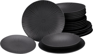 CreaTable, 24414, Serie Vesuvio Black, 18-teiliges Geschirrset für 6 Personen Schwarz