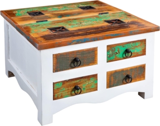 riess-ambiente Couchtisch JAKARTA 70cm weiß / bunt (Einzelartikel, 1-St), Wohnzimmer · Massivholz · Truhe · Fach & 4 Schubladen · Boho