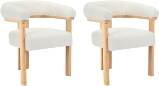 Vente-unique - Stuhl mit Armlehnen 2er-Set - Bouclé-Stoff & Kautschukholz - Weiß & Holzfarben - LIVELIA von Pascal MORABITO