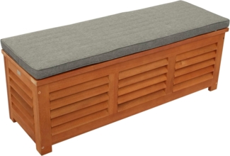 DEGAMO Kissenbox MONZA (1 St), 128 x 42 x 43,5 cm, Eukalyptus Holz, mit Sitzpolster grau