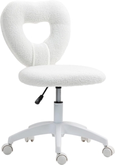 HOMCOM Bürostuhl Drehbar Schreibtischstuhl mit Herzförmige Rückenlehne, ohne Armlehne (Höhenverstellbarer Teddy-Fleece Schminktisch Stuhl, 1 St), für Arbeitszimmer, Weiß