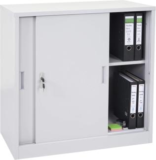 Aktenschrank Boston HWC-F41, Stahlschrank Büroschrank, mit abschließbaren Schiebetüren 90x90x45cm ~ grau