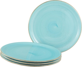 CreaTable, 34045, Serie Vintage Nature Aqua, 4-teiliges Geschirrset, Pizzateller aus Porzellan, spülmaschinen- und mikrowellengeeignet, Made in Europe