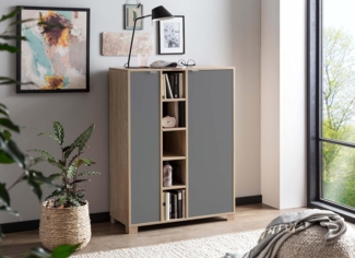 Schildmeyer Highboard Anouk, 701767, Holzwerkstoff, Eiche hell, basaltgrau, 89,6 x 39 x 122,4 cm
