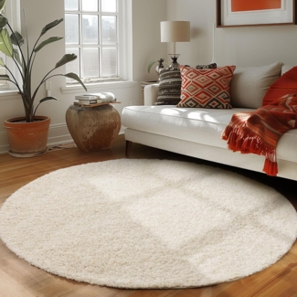 Carpettex Hochflor-Teppich Unicolor - Einfarbig, Rund, Höhe: 30 mm, Einfarbig Shaggy Teppich Wohnzimmer Langflor versch. farben und größen