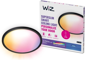 WiZ Tunable White and Color Superslim Deckenleuchte, 32 W, ø 545mm, LED Leuchte mit 16 Mio. Farben oder warm- bis kaltweißem dimmbarem Licht, smarte Lichtsteuerung über WLAN per Stimme/App, schwarz
