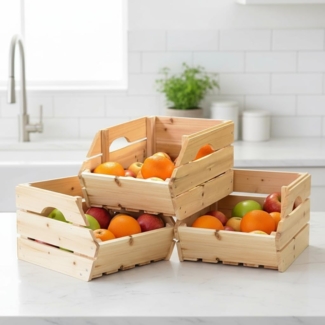 3er Set Obstkiste mit Griffen Stapelkiste Massivholz Holzkisten Kartoffelkiste Apfelkisten Weinkisten