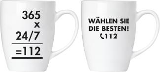 Tassen Set "Wählen Sie die Besten! 112 Feuerwehr" 2 Kaffeebecher aus Keramik Geschenk mit Grußkarte