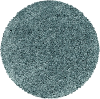 Carpetsale24 Shaggy Hochflor Teppich Wohnzimmer 200 cm Rund Aqua Blau - Modern Flauschiger Teppich Extra Weich, Pflegeleicht und Einfarbig - Ideal als Teppich für Schlafzimmer, Esszimmer und Küche